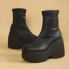 2024 neue Marke Gothic Stiefel für Frauen sexy klobige Plattform weiche Leder Stiefeletten gehen bequeme Matsuke Sohle Schuhe Größe 42