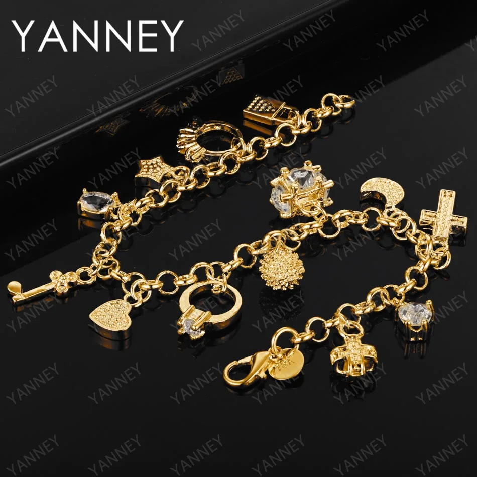 925 Sterling Silber 18K Gold 8 Zoll Exquisites Kreuz Mond Herz Zirkon Armband Für Frauen Charm Party Geschenk Modeschmuck Image