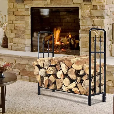 Firewood Rack Firewood Rack Outdoor, Heavy Duty Wrought Iron Powder Coated Log Storage Rack for