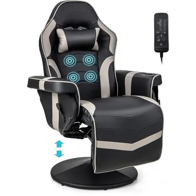 Gaming Recliner Adjustable Massage Gaming Chair with Cup Holder Footrest Ergonomic Single Sofa