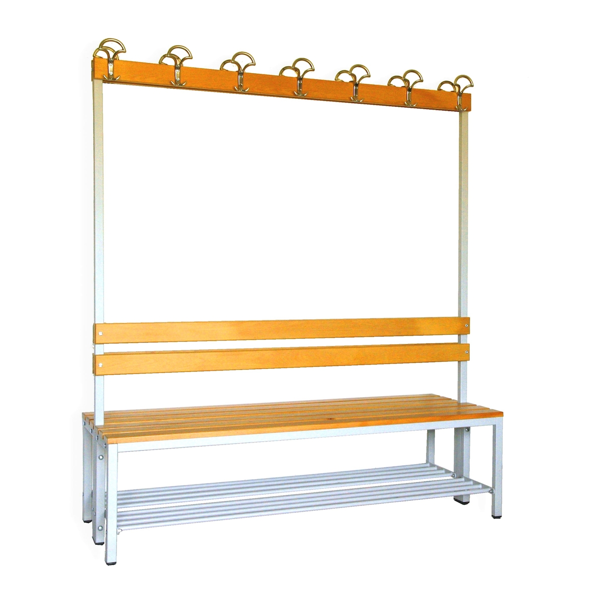 Garderobenbank mit Haken 2-seitig 2 Sitzbänke mit Schuhrost HxBxT 170x150x60cm Marke SZAGATO | Umkleidebank Umkleide Sitzbank Garderobe mit Sitzbank Image