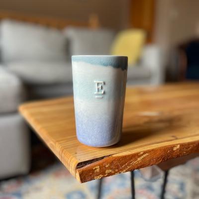 Anthropologie Bath | Anthropologie Crackle Glaze Ombr Ceramic Initial “E” Toothbrush Holder | Color: Blue/White | Size: Os