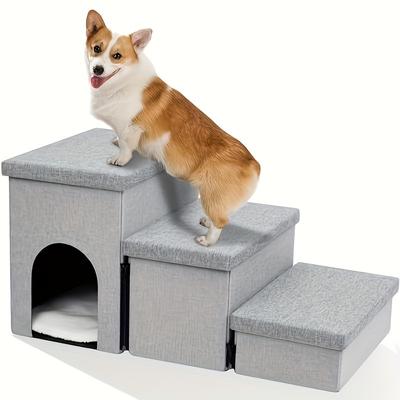 TEMU Niubya Foldable Pet Stairs For Small Dogs, With Storage And Pet House, Non-slip Dog Ramp, Suitable For Couch And High Bed