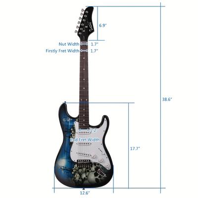 TEMU St Rosewood Fingerboard Blue Electric Guitar, Starter Set, Single-single-single Pickup, Backpack, Cable, Tools, Etc., For And Family Birthday Gifts