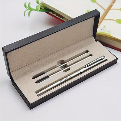 TEMU Elegant Personalized Metal Ballpoint Pen Set With Gift Box - 0.5mm Black Refillable Medium Point, Ergonomic, Toxin-free, Pocket Clip - Ideal For Business And Festival Gifts For Men And Women