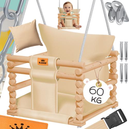 Babyschaukel Kinderschaukel Schaukelsitz mit Polsterung Holz-Schaukel mit Anti-Kipp bis 60KG