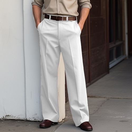 Herren Hose Anzughose Knöpfe Fronttasche Gerader Schnitt Einfach Komfort Weich Volle Länge Geschäft Täglich Ferien Mode Schick Modern Schwarz Weiß Image