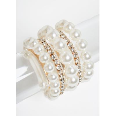 Plus Size Faux Pearl & Crystal Bracelet Set