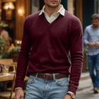 Per uomo Maglione da abito Pullover Maglione A coste Maglia Top regolari Lavorato a maglia Taglio attillato Liscio A V Contemporaneo moderno Natale Ufficio Abbigliamento Inverno Vinaccia Nero S M L