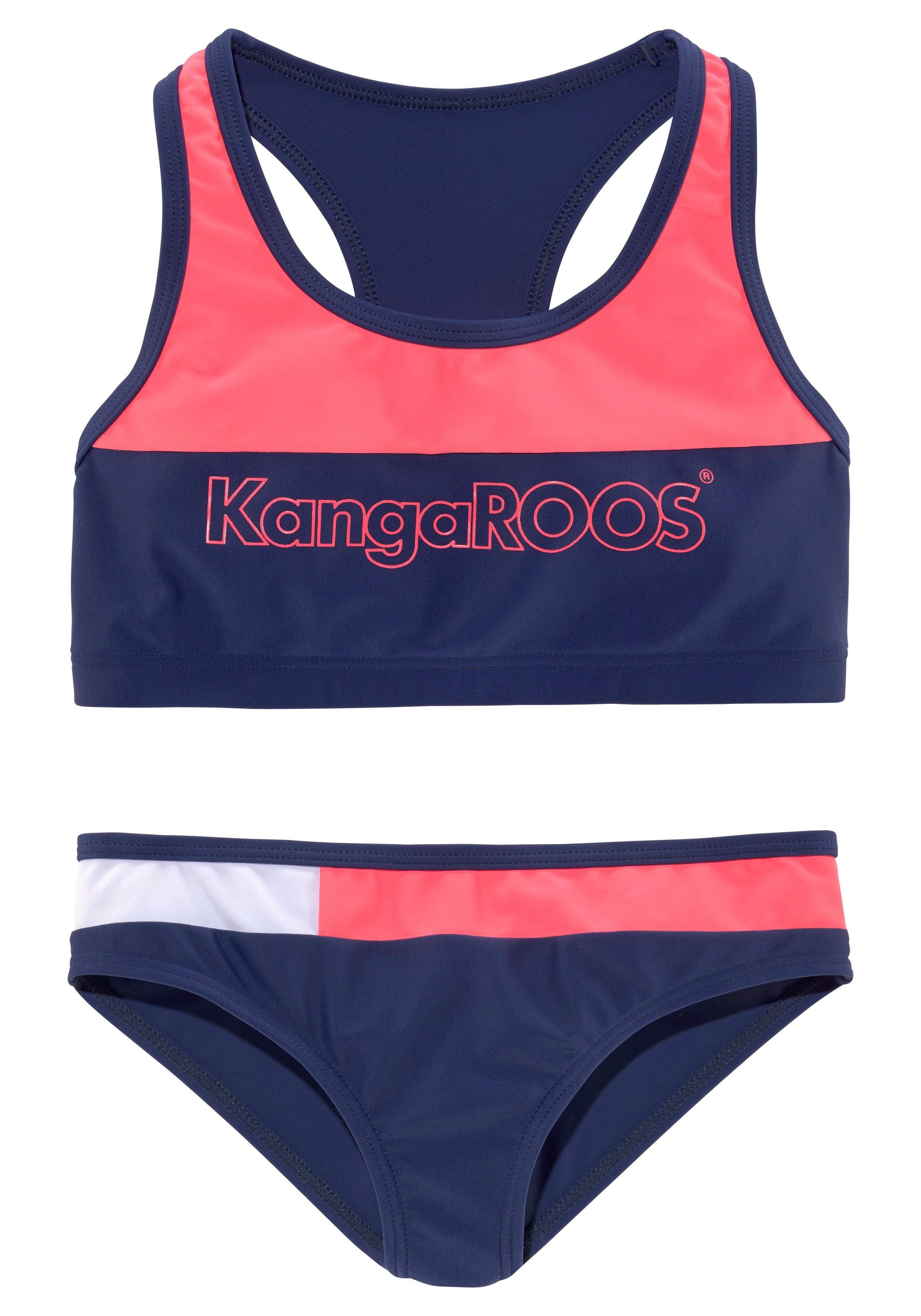 Bustier-Bikini KANGAROOS "Energy Kids", Kinder, Gr. 146/152, N-Gr, weiß (marine, pink, weiß), Polyamid, kontrastfarbene Details, Bikini-Sets, im Colourblocking-Design Image