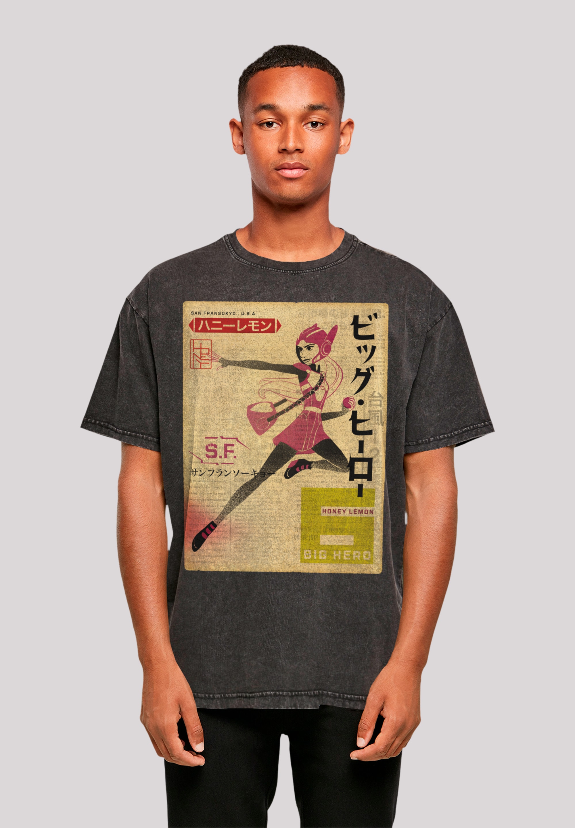 T-Shirt F4NT4STIC "Big Hero 6 Honey Lemon Newspaper", Herren, Gr. XL, schwarz, Obermaterial: 100% Baumwolle, oversize, Rundhals, ohne Bündchen, Shirts, Premium Qualität Image