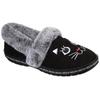 Pantoffel SKECHERS "TOO COZY MEOW PAJAMAS", Damen, Gr. 41, schwarz, Velourslederimitat, Synthetik, klassisch, Schuhe, Hausschuh mit gesticktem Katzengesicht