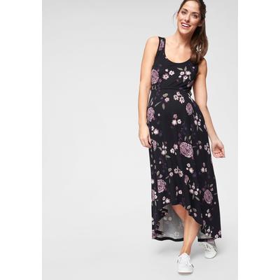 Umstandskleid NEUN MONATE "Für Schwangerschaft und Stillzeit", Damen, Gr. 38, N-Gr, schwarz (schwarz, gemustert), Jersey, Obermaterial: 95% Viskose, 5% Elasthan, geblümt, modisch, weit, Rundhals, ohne Ärmel, Kleider, hinten länger geschnitten,... Image
