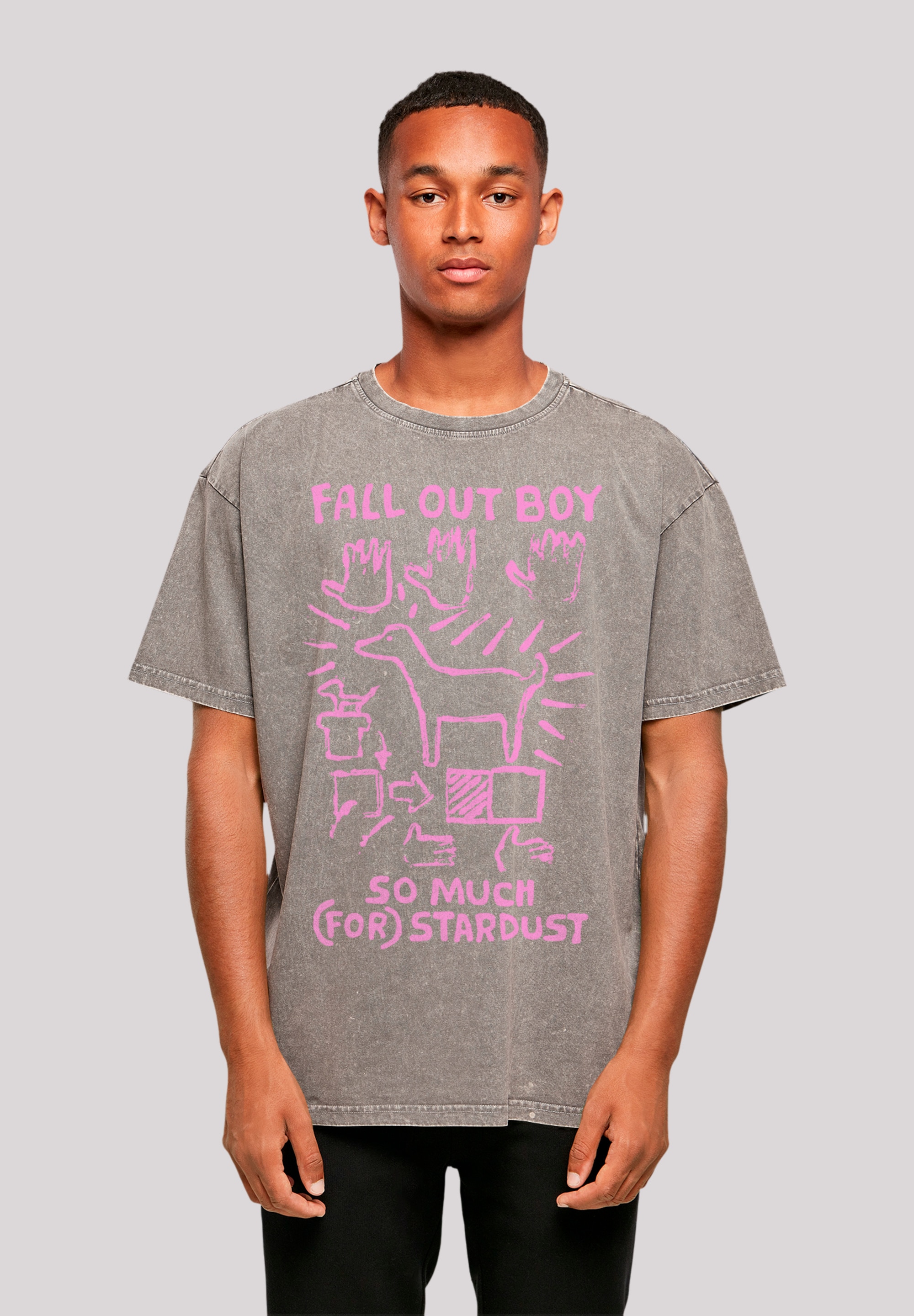 T-Shirt F4NT4STIC "Fall Out Boy Pink Dog So Much Stardust", Damen, Gr. XXL, grau (asphalt), Obermaterial: 100% Baumwolle, oversize, Rundhals, ohne Bündchen, Shirts T-Shirt, Premium Qualität