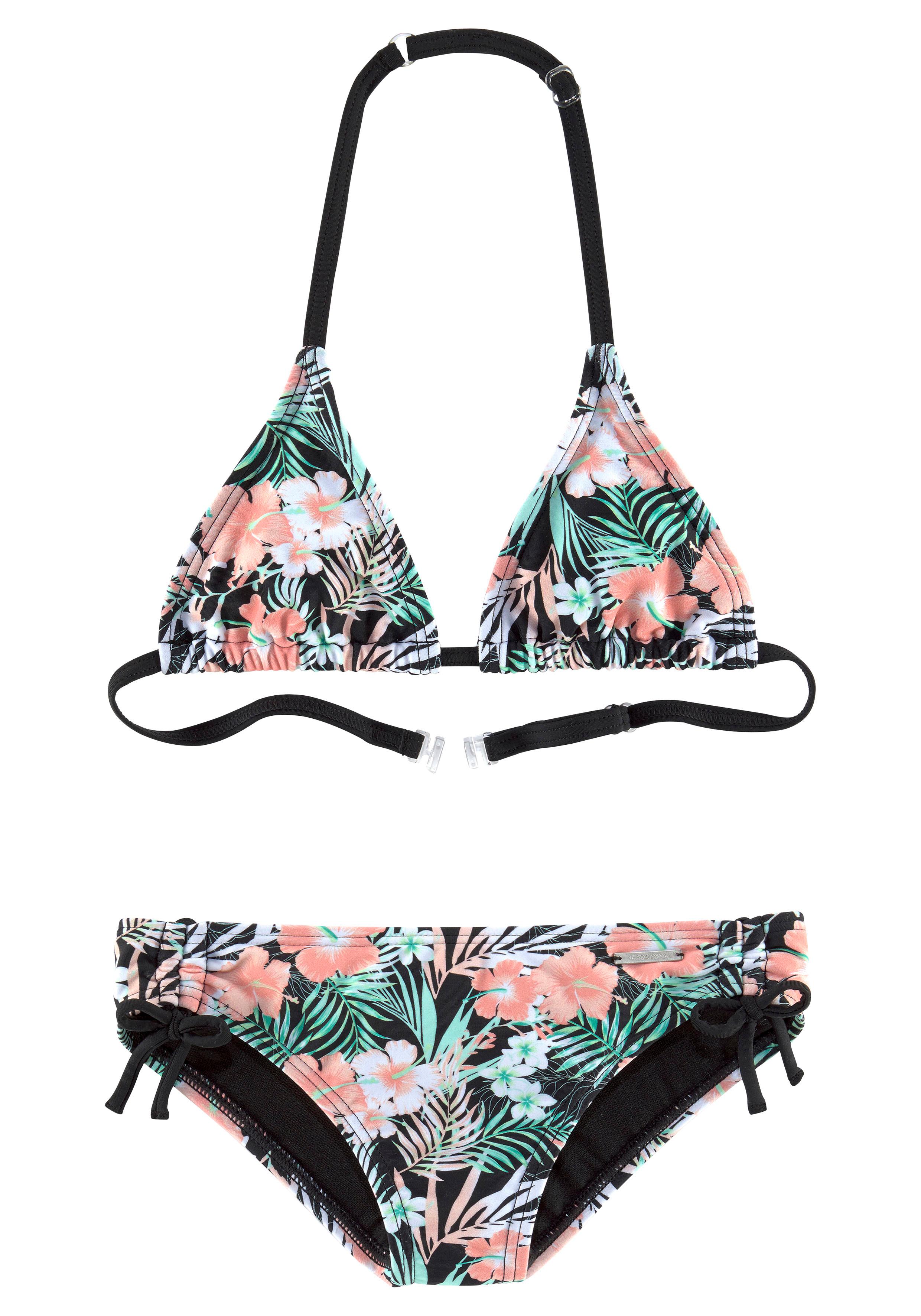 Triangel-Bikini CHIEMSEE, Kinder, Gr. 146/152, N-Gr, schwarz (schwarz, bedruckt), Polyamid, Bikini-Sets, mit floralem Design Image