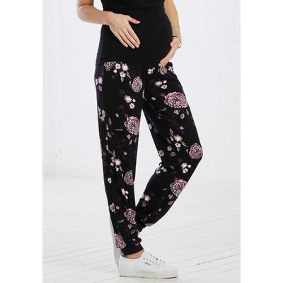 Umstandshose NEUN MONATE "Haremshose für Schwangerschaft und Stillzeit", Damen, Gr. 44/46, N-Gr, schwarz (schwarz, geblümt), Jersey, Obermaterial: 95% Viskose, 5% Elasthan, gemustert, bedruckt, geblümt, Basic, bequem lang, Hosen, in bequemer...
