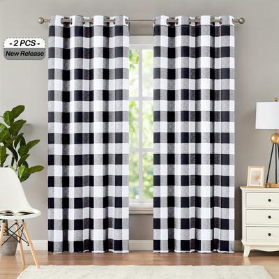 TEMU 2 Panels Buffalo Check Plaid Blackout Curtains For Bedroom, Living Room Thermal Insulated Room Darkening Grommet Drapes