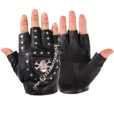 TEMU Men's Punk Half-finger Faux Leather Gloves For , Street Dance & Motorcycle Riding