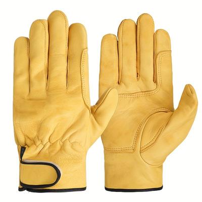 TEMU Pu Leather Safety Work Gloves For Workers, Gardening, Sports, Motorcycling, Driving, And Welding - Durable Protective Gear With Soft Material And Fine Machining, Snug Elastic Fit