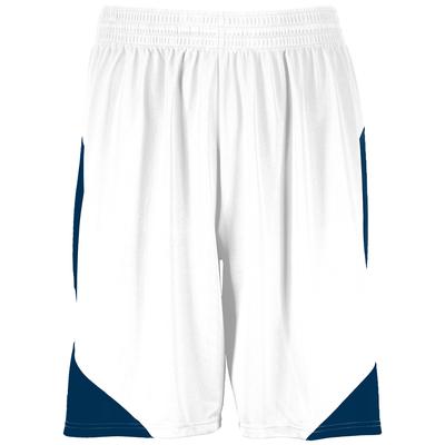 Augusta Sportswear 1734 Youth Step-Back Basketball Shorts in White/Navy Blue size Large | Polyester