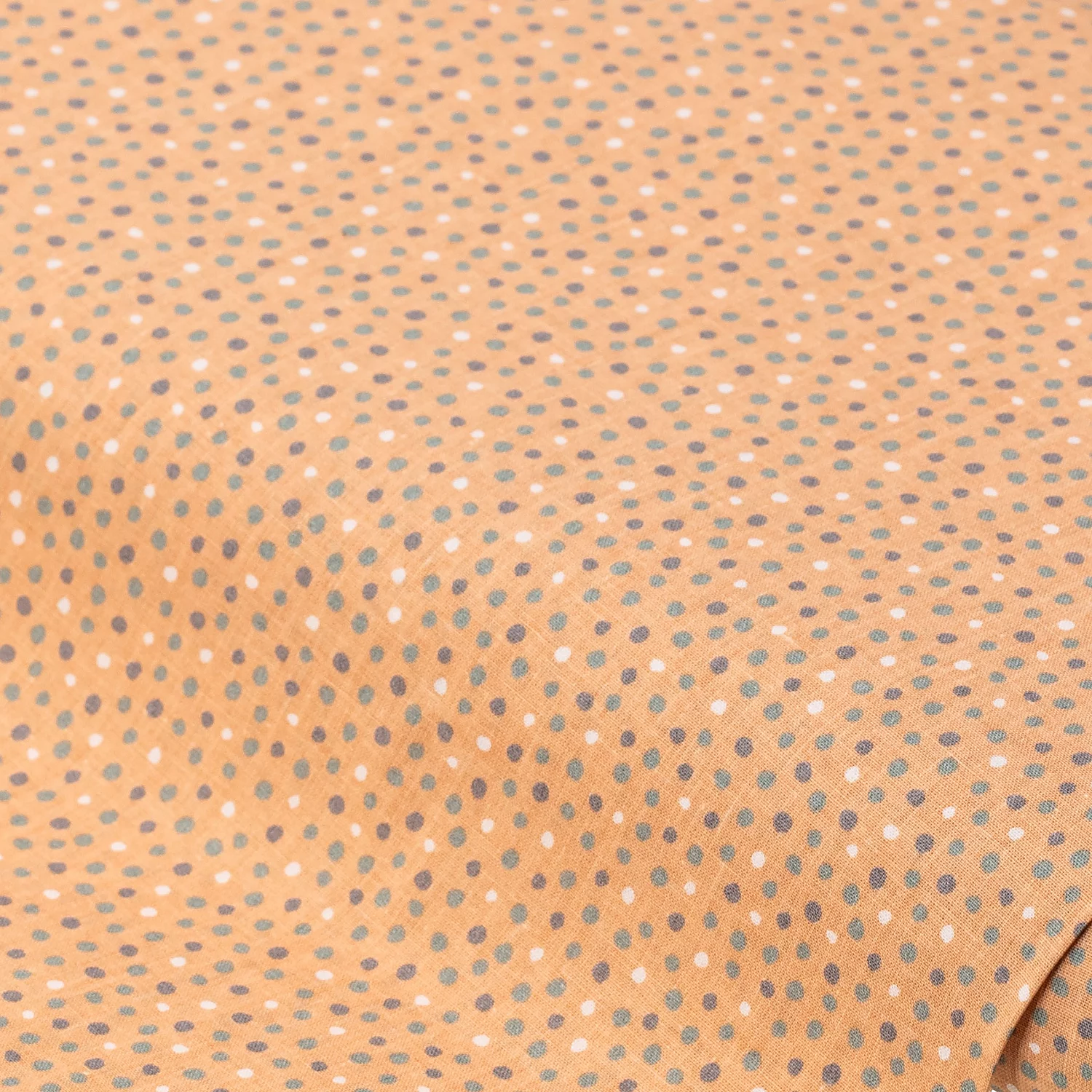 Tissu coton "pois", abricot/gris/pétrole, série "Mona