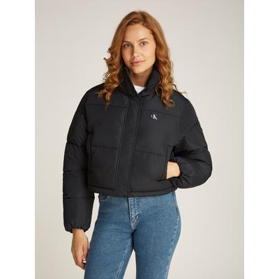 Outdoorjacke CALVIN KLEIN JEANS "MATTE CROPPED ND PUFFER", Damen, Gr. L (40), schwarz (ck schwarz), Web, Obermaterial: 100% Polyester. Futter: 100% Polyester. Wattierung: 100% Polyester, unifarben, feminin, regular fit, Langarm, Jacken, mit Logoprägung Image