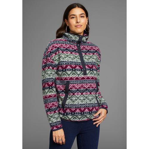 Fleecepullover POLARINO Gr. 36/38, bunt (fuchsia, navy) Damen Sweatshirts in Norweger-Muster