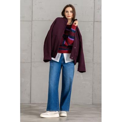 Bomberjacke SENSES.THE LABEL, Damen, Gr. L/XL, lila (deep plum), Material: 82% Polyester, 11% Wolle, 3% Polyamid, 2% Viskose, 2% Polyacryl, Futter: 100% Polyester, unifarben, casual, oversize normal, Langarm eingesetzt gerader Abschluss, Jacken, mit... Image