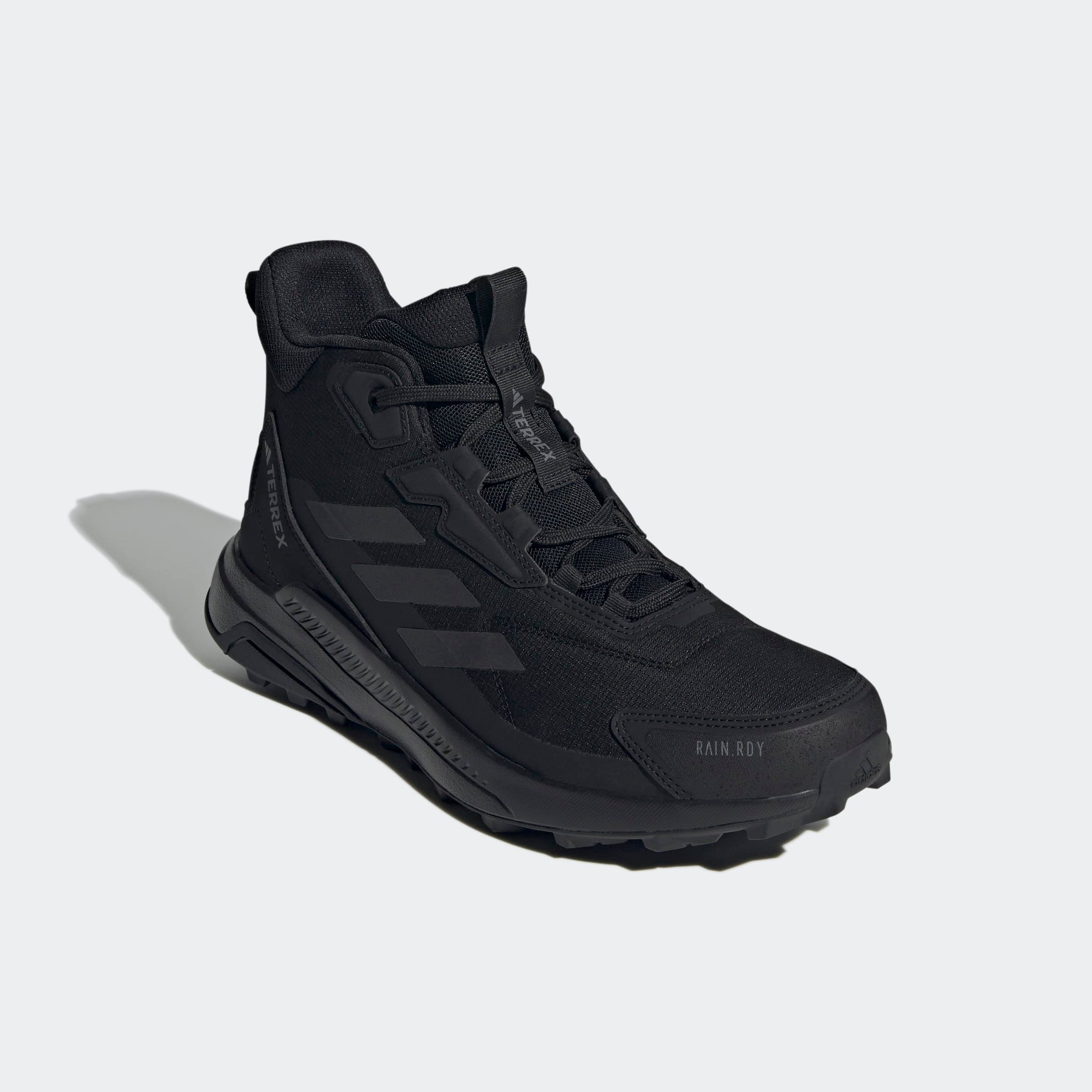 Wanderschuh ADIDAS TERREX "TERREX ANYLANDER MID RAIN.RDY", Damen, Gr. 44,5, schwarz (core schwarz, core schwarz, grau four), Textil, Schuhe Wanderschuh, wasserdicht, Topseller