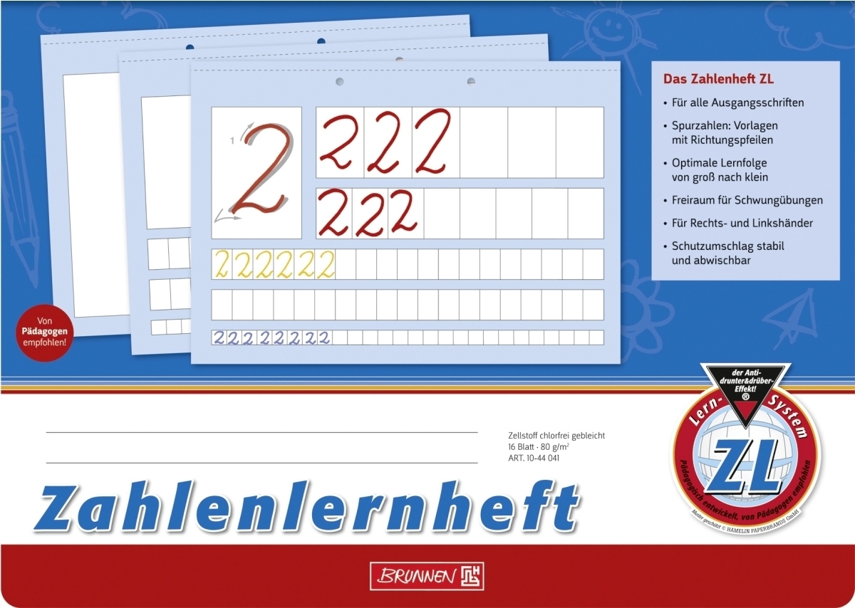 Brunnen Zahlenlernheft A4 quer Lineatur ZL 16 Blatt Image