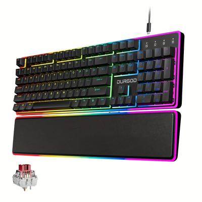 TEMU Tgk021 Mechanical Gaming Keyboard, 104 Keys Wired Keyboard With Magnetic Wrist Rest, Rgb Backlit, Hot Swappable Tactile Brown Switch For Pc/mac/laptop, Fully Anti-ghosting, Multimedia Keys