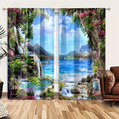 TEMU Beautiful Forest Scenery Curtain - Perfect For Living Room, Bedroom, Kitchen, And Bathroom Decor -waterproof Included