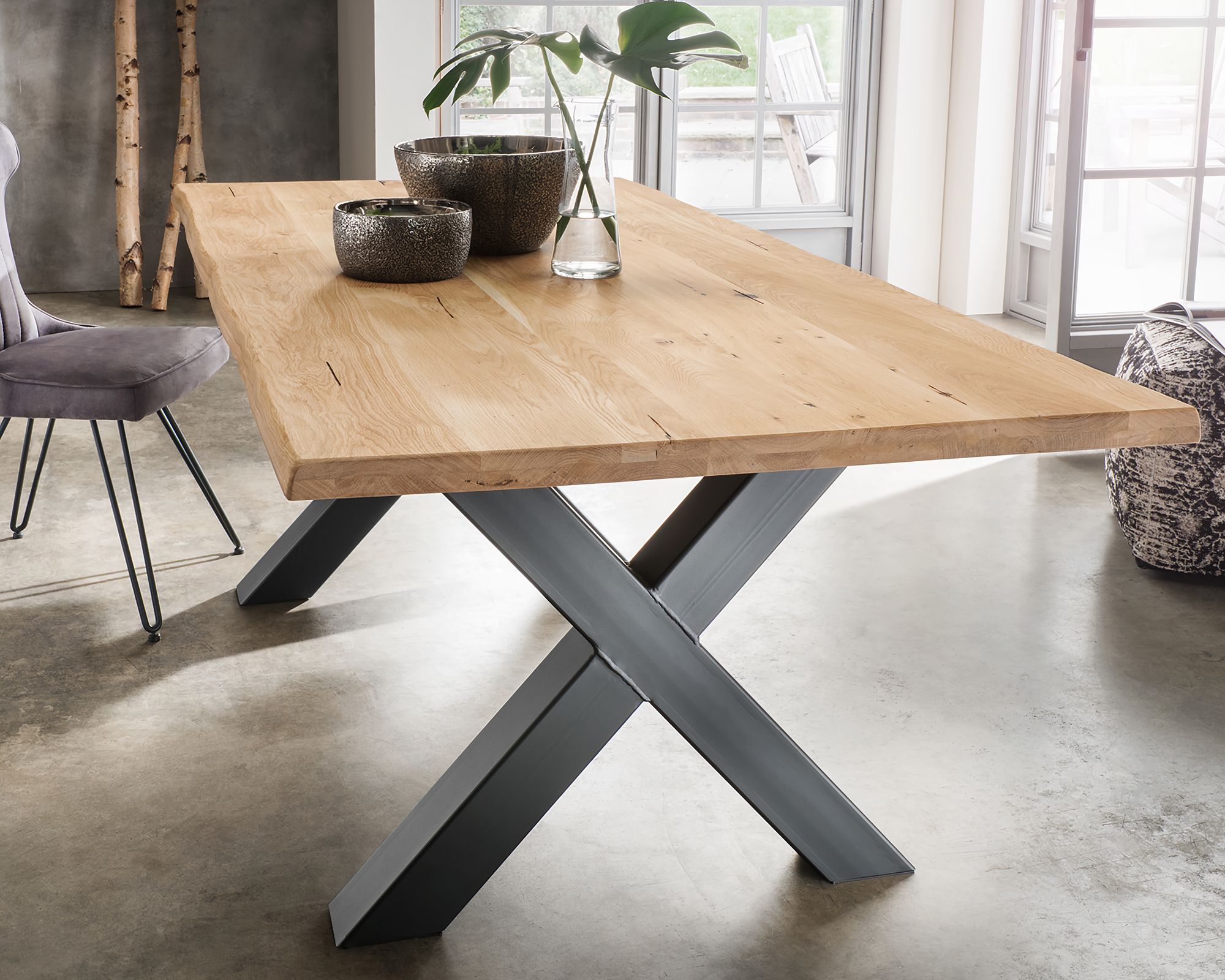 Massivholz »Monaco« Tabula Rasa Esstisch 4 cm / voll massiv / Wildeiche natur / 240x100 cm