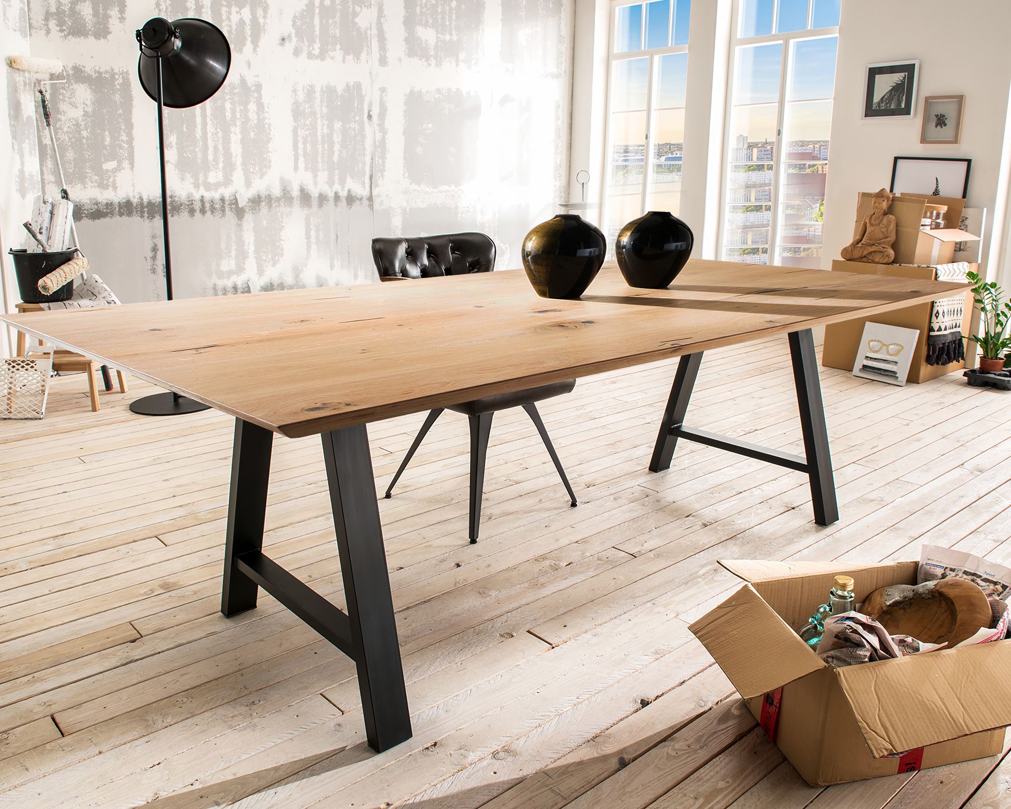 Massivholz »Luzern« Tabula Rasa Esstisch 4 cm / voll massiv / Wildeiche natur / 220x100 cm