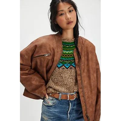 We The Free Vinny Vegan Bomber Jacket at Free People in Brown Sugar, Size: Small