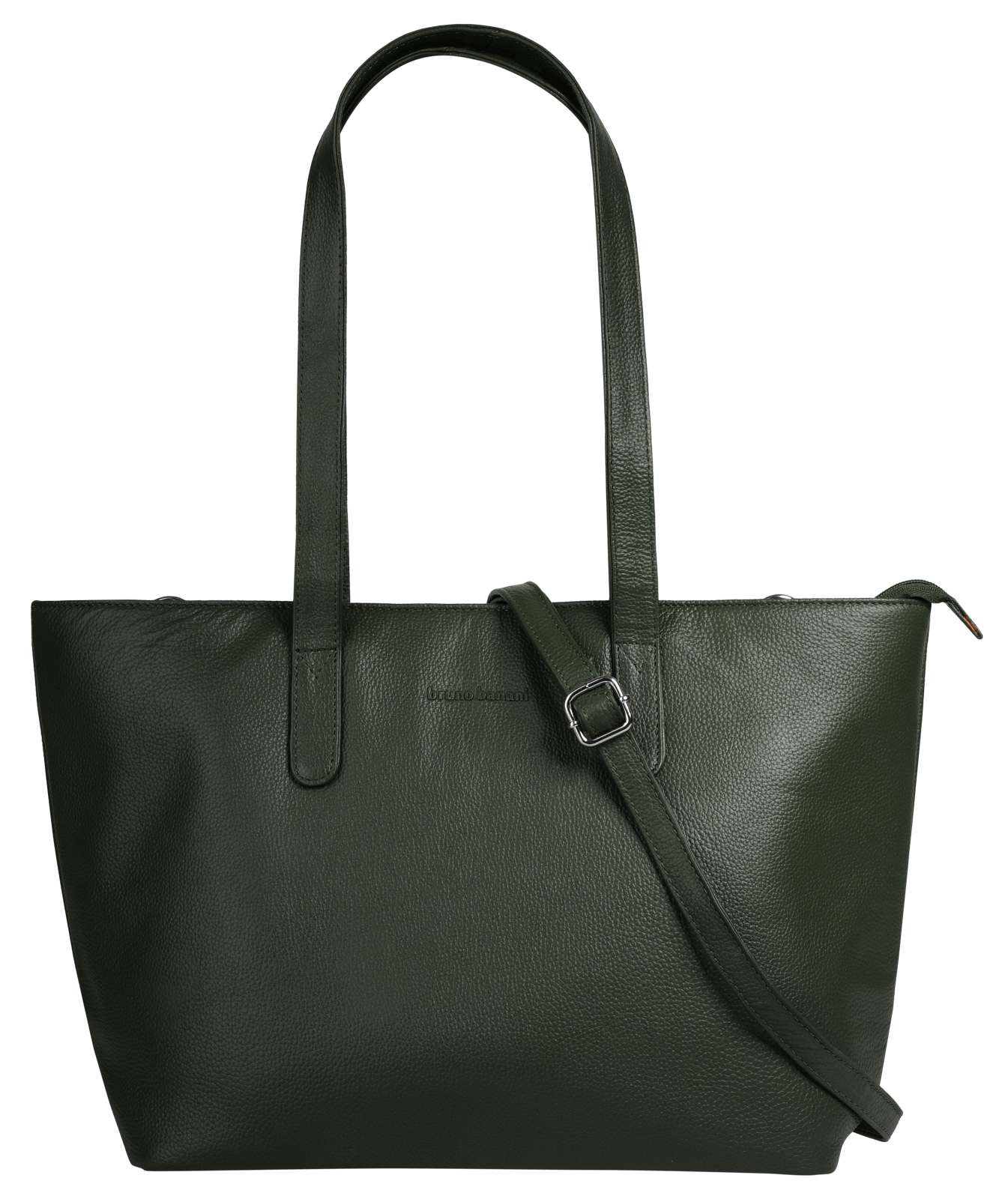 Shopper BRUNO BANANI, Damen, Gr. B/H/T: 30cm x 25cm x 14cm onesize, grün (oliv), Leder, leicht glänzend, unifarben, Taschen Shopper, echt Leder