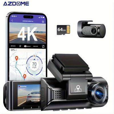 TEMU Azdome Pro Dual Channel Dash Cam, Front And Rear 4k+1080p Camera, 3.18 Inch Screen With 150° Lens, Build-in 5g Wifi And Gps, , Rear Camera Mirror Flip , Parking Mode, Loop Recording,