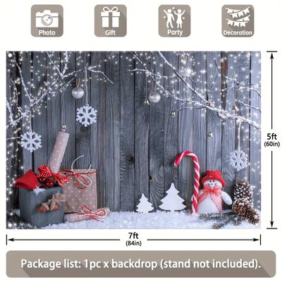 TEMU 1pc, 7x5ft/8x6ft/8x8ft/10x8ft, Christmas Wooden Photography Backdrop, Winter Snowman Santa Gift Wood Background, Xmas Eve Party Decorations, Gifts Festival Photo Booths Banner Supplies, Easy Hanging