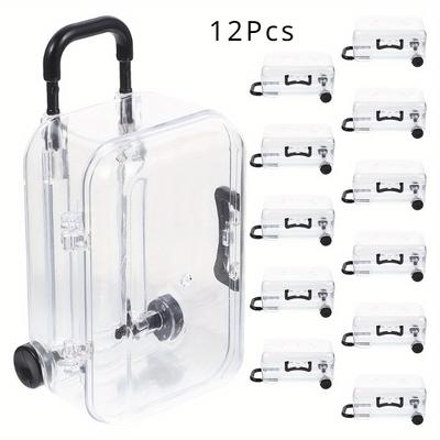 TEMU 12 Pcs Mini Transparent Plastic Suitcases With Retractable Wheels - Ideal For Jewelry, Snacks, Or Party Favors - Travel Luggage