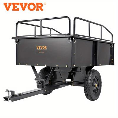 TEMU Vevor Atv Trailer Heavy Duty Steel Dump Cart Tow Behind, 750 Lbs 15 Cubic Feet, Garden Utility Trailer Yard Trailers With Removable Sides For Riding Lawn Mower Tractor