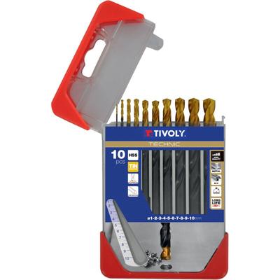 Tivoly - Box mit 10 TiN-beschichteten hss STEAM-Metallbohrern, geschliffener Schnitt, Kreuzspitze, Image