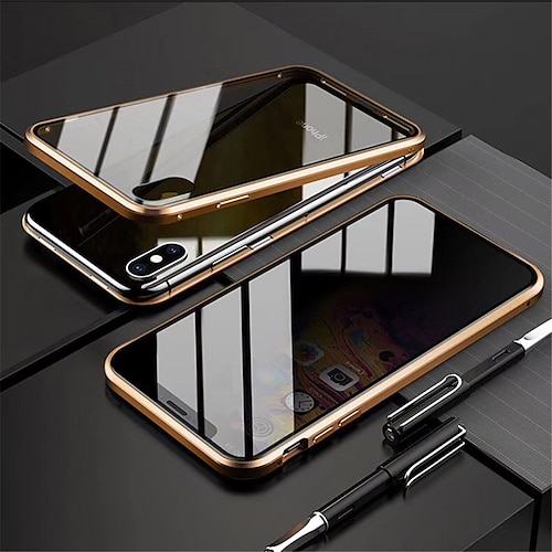 Handy Hülle Handyhüllen Für iPhone 17 Pro Max 17 Air 16 15 14 Pro Max Plus 13 12 11 Pro Max Mini Magnetische Adsorption Vollschutz Beidseitig Anti-Spionage Gehärtetes Glas Metall Image
