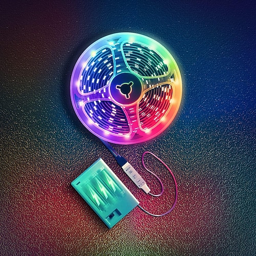 wasserdichte USB-LED-Lichtstreifen mit RGB-Farbwechsel, 10–4,5 m batteriebetriebene LED-Lichtstreifen, flexible batteriebetriebene LED-Leuchten mit 3 Tasten, IR-Controller für Schlafzimmer, Schreibtisch, Zuhause, Fernseher, Camping und DIY-Dekor Image