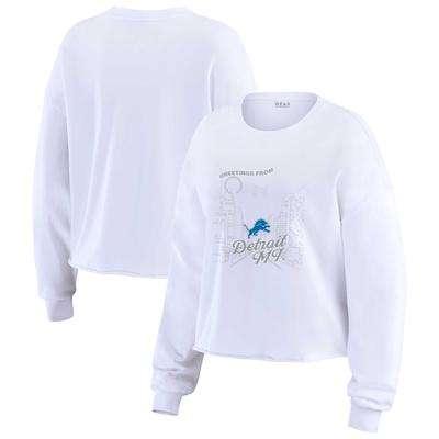 Damen WEAR by Erin Andrews Weißes Detroit Lions Postkarten-Kurzes Langarm-Top Image