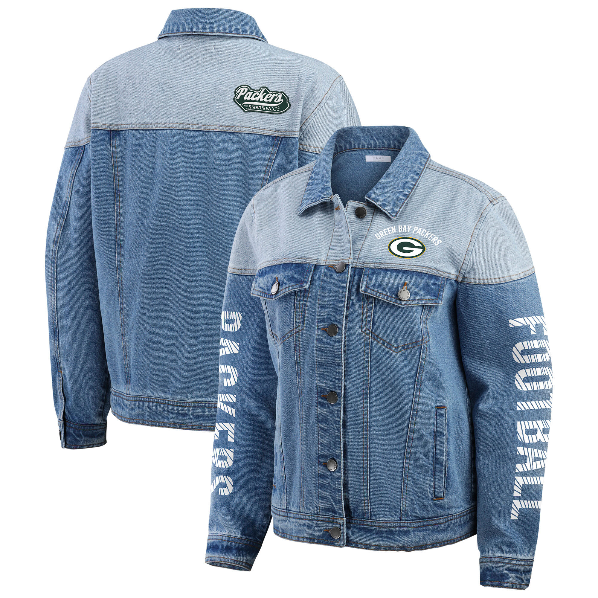 Damen WEAR by Erin Andrews Green Bay Packers Jeansjacke mit durchgehender Knopfleiste Image