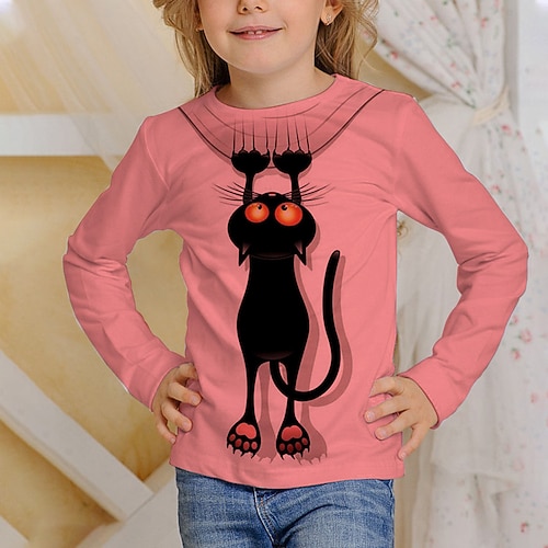 Mädchen 3D Grafik Tiermotiv T-Shirt Langarm Frühling Herbst Mode Basic Kinder 4-12 Jahre Rundhalsausschnitt Outdoor Lässig Täglich Normale Passform Image