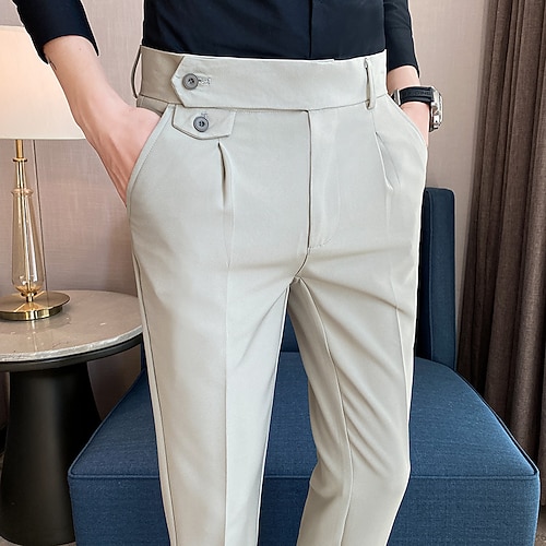 Herren Abschlußfeier Anzughose Hose Faltenhose Hosen mit Bündchen Tasche Erweiterbare Taille Einfach Komfort Atmungsaktiv Hochzeit Geschäft Lässig Mode Einfach Schwarz Grün Mikroelastisch