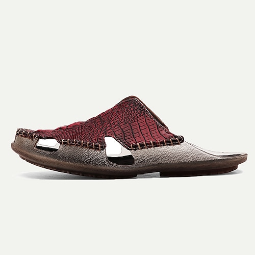 Herren Sandalen Hausschuhe Slippers Flache Sandalen Leder Atmungsaktiv Komfortabel Rutschfest Schnürsenkel Wein Schwarz Braun Image