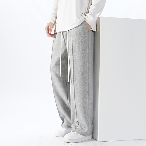 Herren Jogginghose Trainingshose Jogginghose Jogger Hose Hosen Jogginghose mit geradem Bein Kordelzug Elastische Taille Gerade geschnitten Feste Farbe Komfort Atmungsaktiv Casual Täglich Strassenmode Image