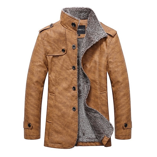 Per uomo Giacche di pelle Cappotto da marinaio Giacca in pelle vintage Giacca in Camoscio Marrone Moto Abbigliamento quotidiano Calore Termico Autunno Inverno Tinta unica Chic Moderno Lungo